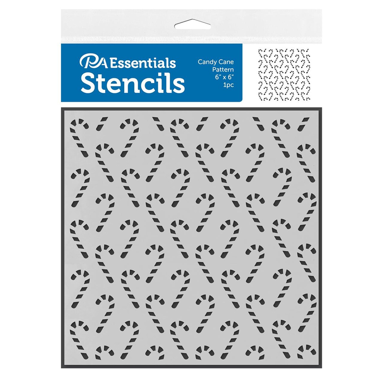 PA Essentials Stencil Candy Cane Pattern for Painting on Wood, Canvas, Paper, Fabric, Wall and Tile, Reusable DIY Art and Craft Stencils for Painting, 6"x6" Inches
